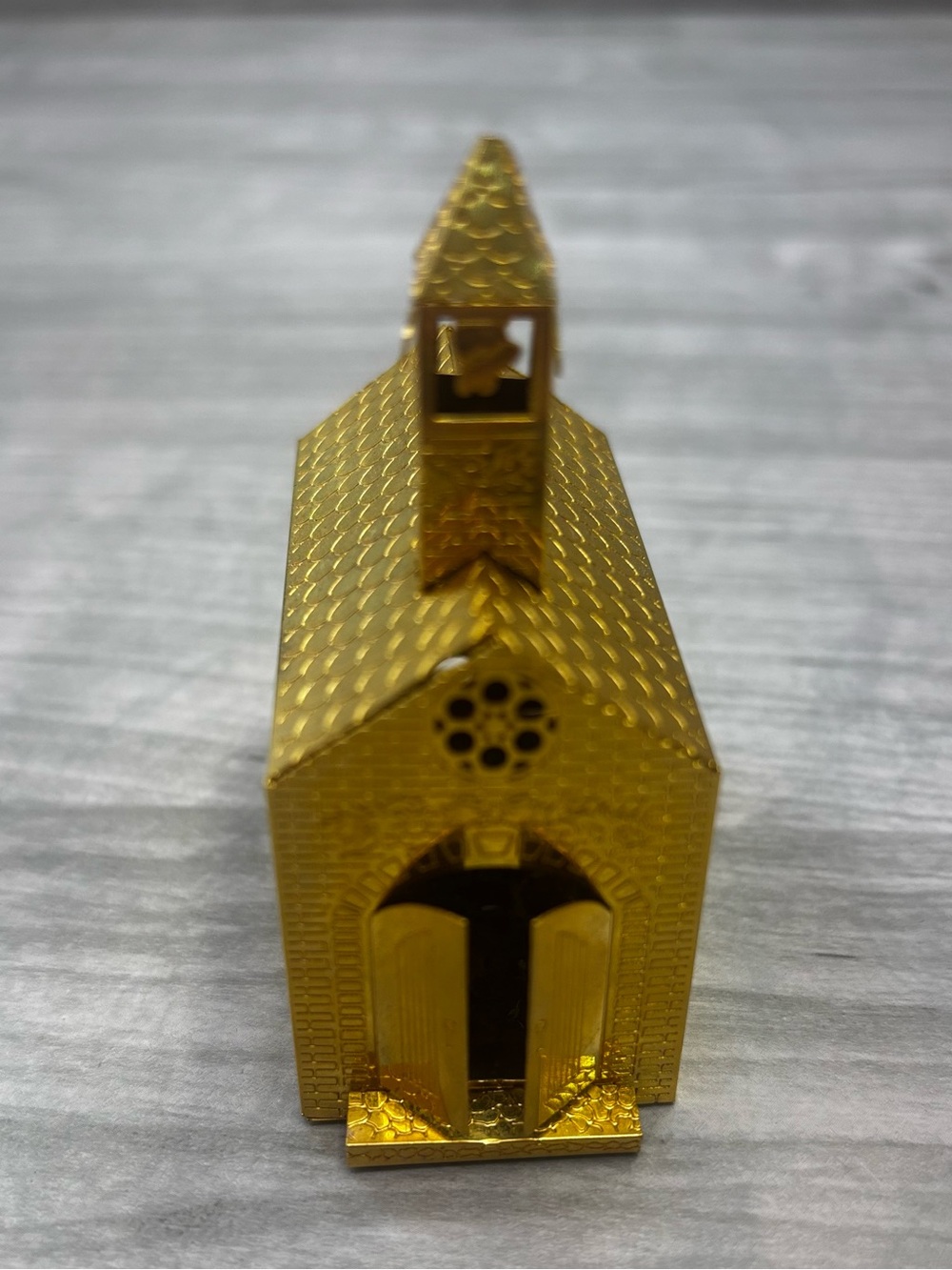 1991 Hallmark Cards Gold Church Lighted Ornament Vintage lightweight